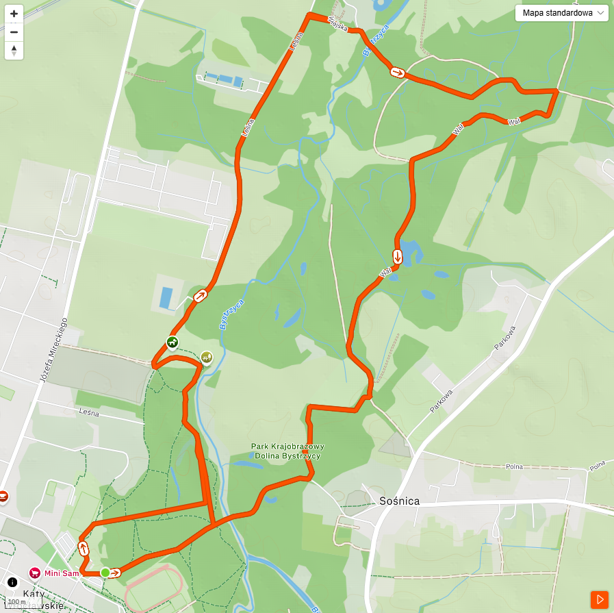 Mapa trasy biegu 10 km